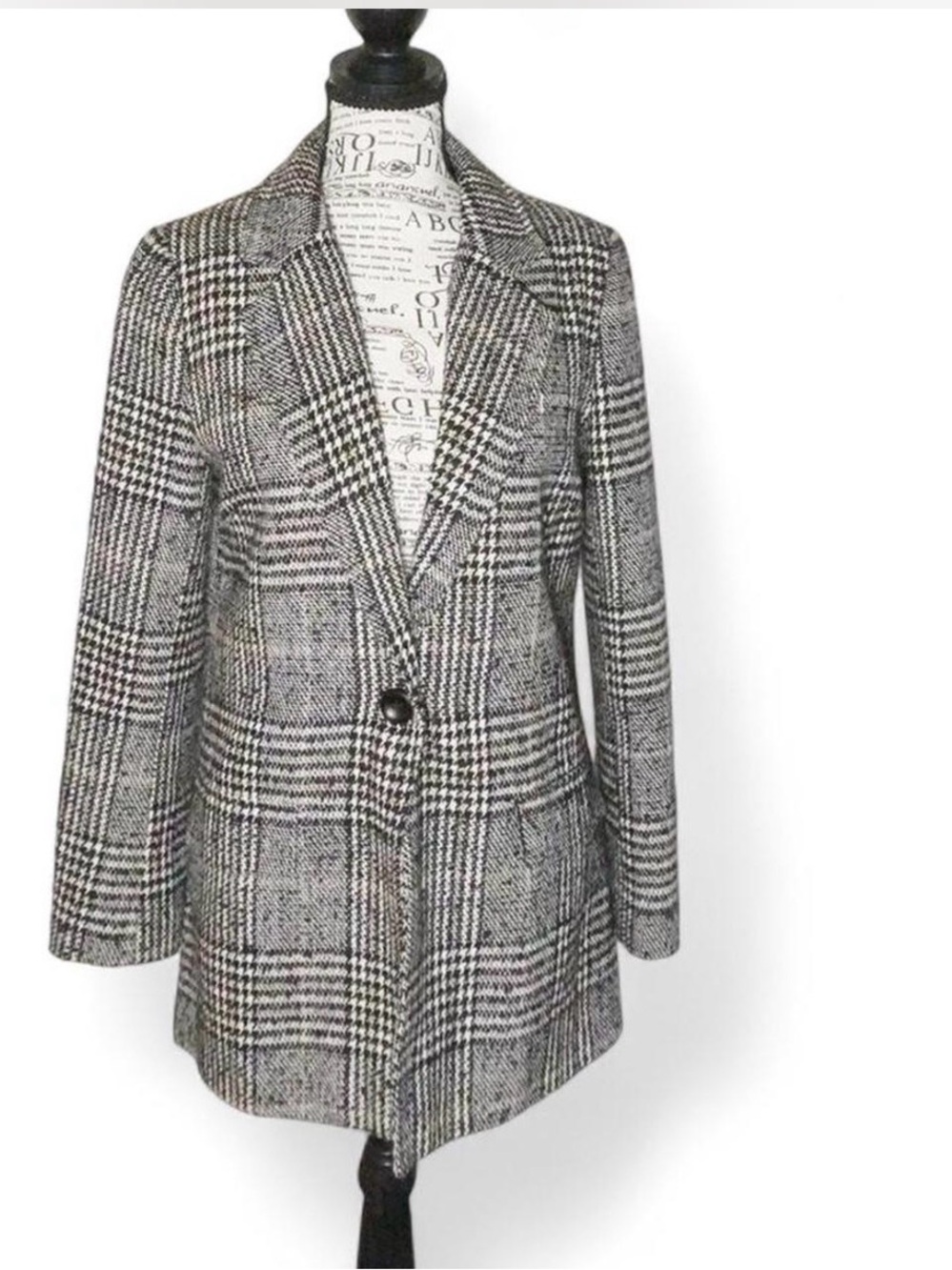 Boohoo Black & White Glen Plaid Blazer Jacket